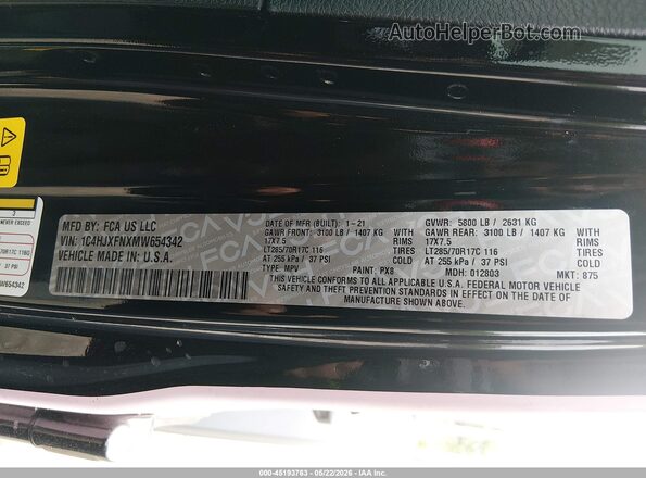 1C4HJXFNXMW654342 2021 JEEP WRANGLER UNLIMITED Pink Vista del compartimento del motor