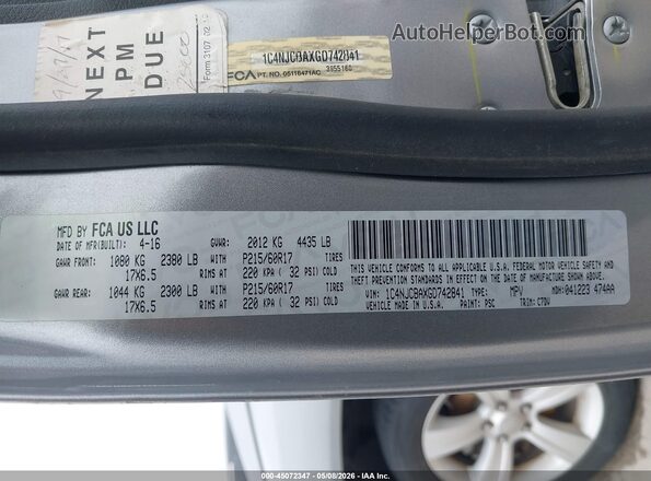 1C4NJCBAXGD742841 2016 JEEP COMPASS Silver Вид підкапотного простору