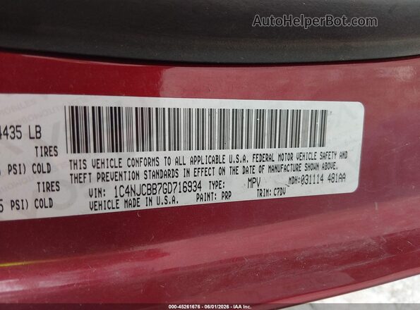 1C4NJCBB7GD716934 2016 JEEP COMPASS Темно-бордовый Вид подкапотного пространства