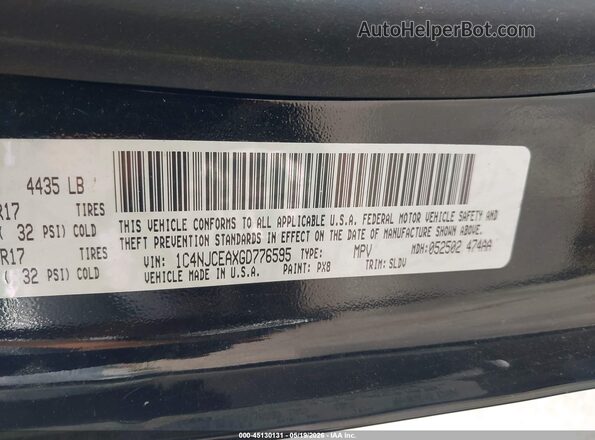 1C4NJCEAXGD776595 2016 JEEP COMPASS Черный Вид подкапотного пространства