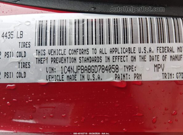 1C4NJPBA8GD784058 2016 JEEP PATRIOT Red ძრავის განყოფილების ხედი
