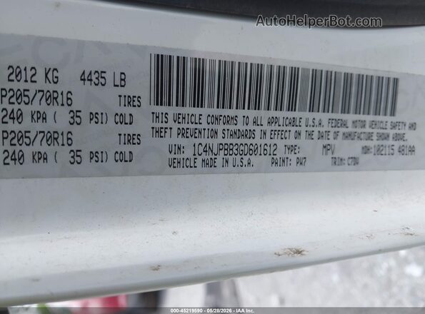 1C4NJPBB3GD601612 2016 JEEP PATRIOT White Вид підкапотного простору