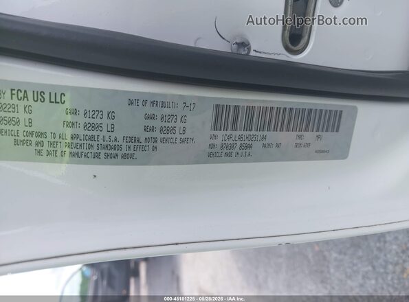 1C4PJLAB1HD231104 2017 JEEP CHEROKEE White Շարժիչի բաժամունքի տեսք