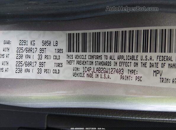 1C4PJLAB2GW127403 2016 JEEP CHEROKEE Silver Շարժիչի բաժամունքի տեսք