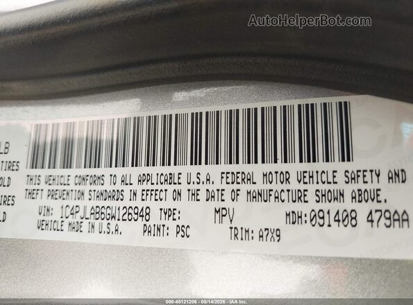 1C4PJLAB6GW126948 2016 JEEP CHEROKEE Silver 