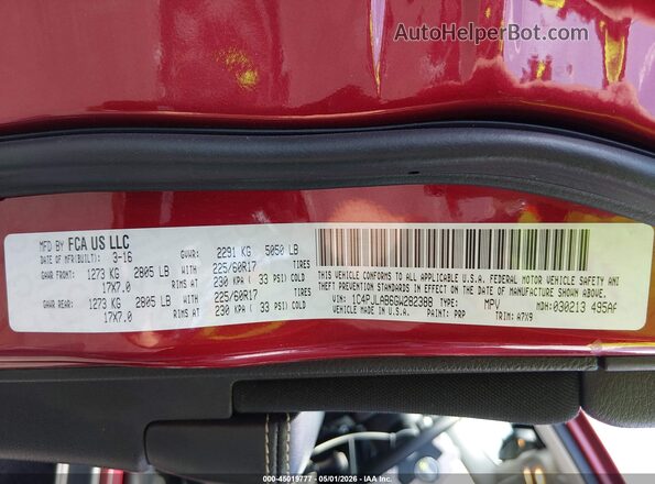 1C4PJLAB6GW282388 2016 JEEP CHEROKEE Красный Вид подкапотного пространства