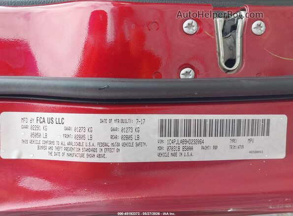 1C4PJLAB9HD232064 2017 JEEP CHEROKEE Red Engine compartment view