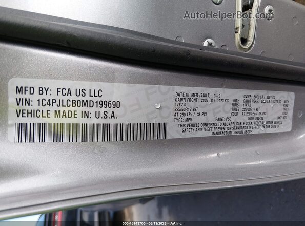 1C4PJLCB0MD199690 2021 JEEP CHEROKEE Silver Vista del compartimento del motor
