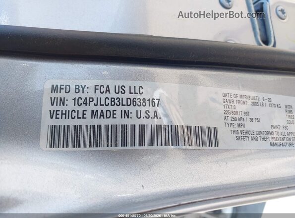 1C4PJLCB3LD638167 2020 JEEP CHEROKEE Silver Engine compartment view