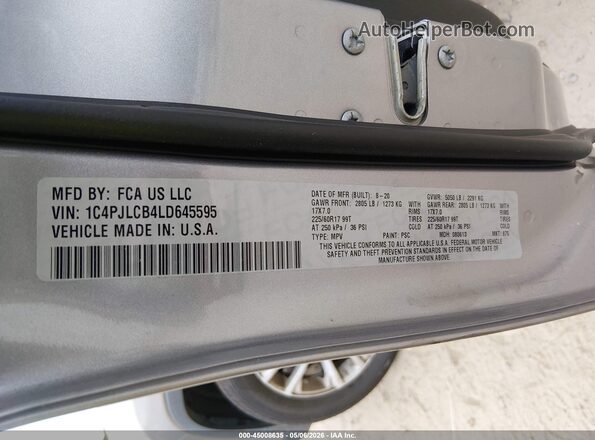 1C4PJLCB4LD645595 2020 JEEP CHEROKEE Серебряный Вид подкапотного пространства