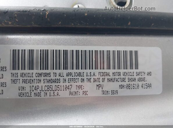 1C4PJLCB5LD511047 2020 JEEP CHEROKEE Серебряный Вид подкапотного пространства