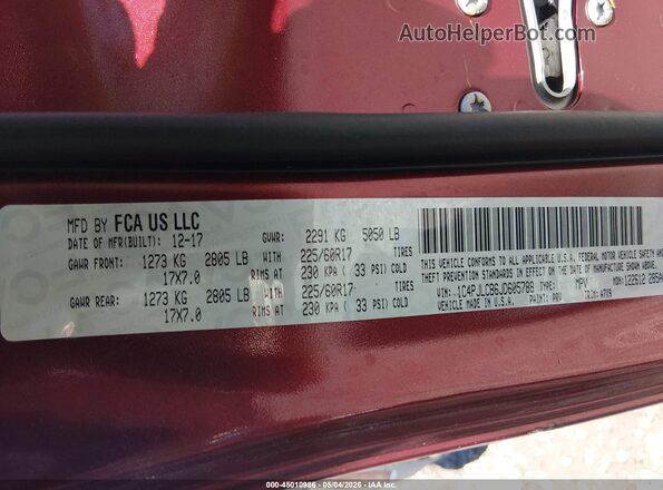 1C4PJLCB6JD605788 2018 JEEP CHEROKEE Red Շարժիչի բաժամունքի տեսք
