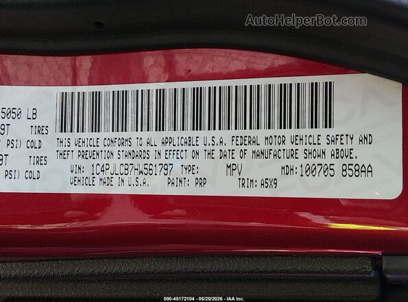 1C4PJLCB7HW561797 2017 JEEP CHEROKEE Burgundy Вид підкапотного простору