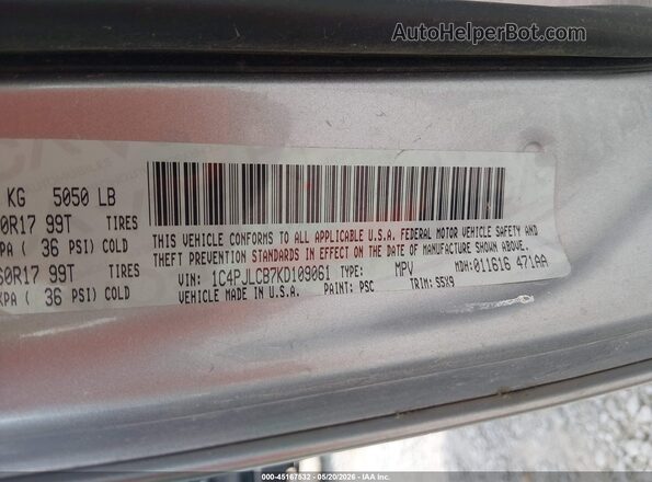 1C4PJLCB7KD109061 2019 JEEP CHEROKEE Silver Вид підкапотного простору