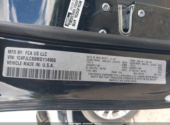 1C4PJLCB8MD114966 2021 JEEP CHEROKEE Black Вид підкапотного простору