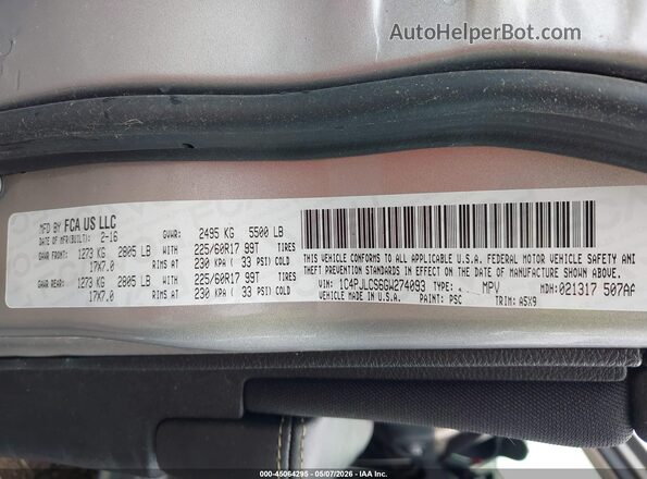 1C4PJLCS6GW274093 2016 JEEP CHEROKEE Gray Շարժիչի բաժամունքի տեսք