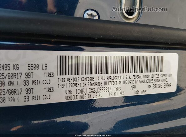1C4PJLCX2JD553314 2018 JEEP CHEROKEE Blue 