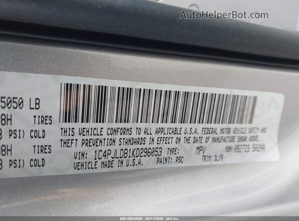 1C4PJLDB1KD296053 2019 JEEP CHEROKEE Silver 