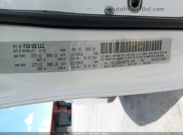 1C4PJLDB2KD402770 2019 JEEP CHEROKEE White Vista del compartimento del motor