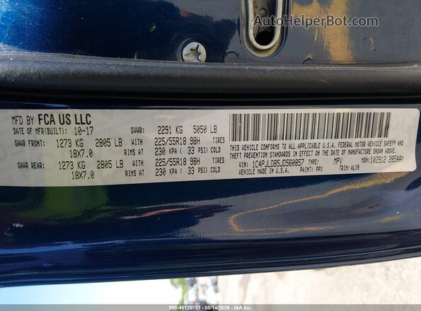 1C4PJLDB5JD560857 2018 JEEP CHEROKEE Синий Вид подкапотного пространства