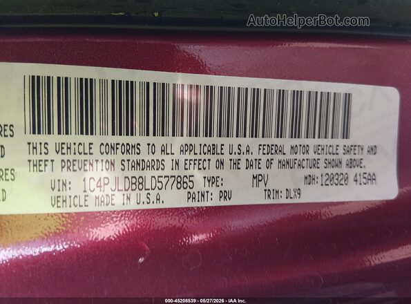 1C4PJLDB8LD577865 2020 JEEP CHEROKEE Maroon Շարժիչի բաժամունքի տեսք
