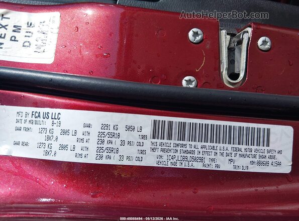 1C4PJLDB9LD502981 2020 JEEP CHEROKEE Темно-бордовый Вид подкапотного пространства