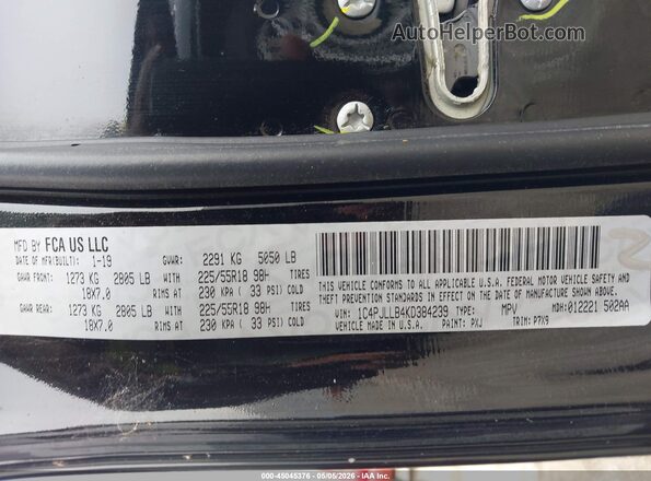 1C4PJLLB4KD384239 2019 JEEP CHEROKEE Black Շարժիչի բաժամունքի տեսք