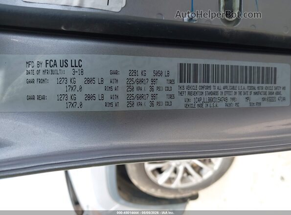 1C4PJLLB6KD154749 2019 JEEP CHEROKEE Gray 
