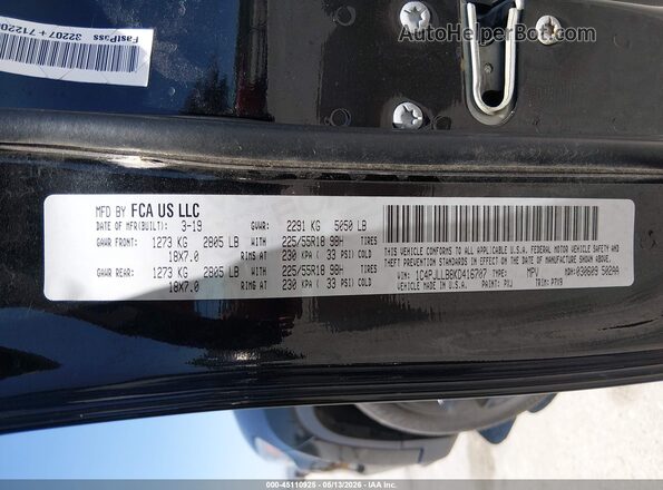 1C4PJLLB8KD416707 2019 JEEP CHEROKEE Black Vista del compartimento del motor