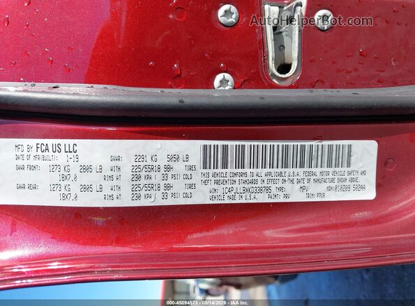 1C4PJLLBXKD338785 2019 JEEP CHEROKEE Red Շարժիչի բաժամունքի տեսք