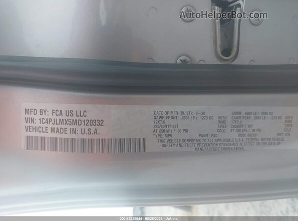 1C4PJLMX5MD120332 2021 JEEP CHEROKEE Gray Շարժիչի բաժամունքի տեսք