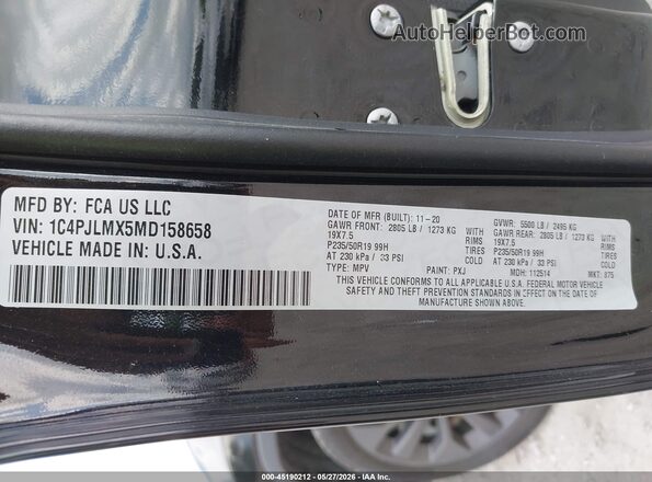 1C4PJLMX5MD158658 2021 JEEP CHEROKEE Black Вид підкапотного простору
