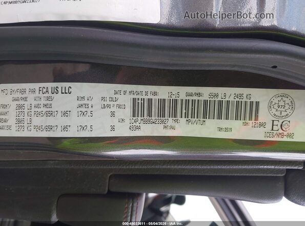 1C4PJMBB9GW233027 2016 JEEP CHEROKEE Gray Widok komory silnika
