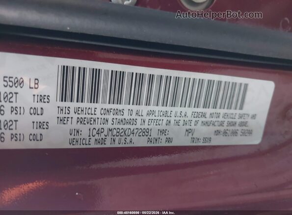1C4PJMCB2KD472891 2019 JEEP CHEROKEE Red Engine compartment view