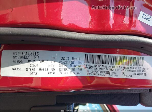 1C4PJMCB4GW310059 2016 JEEP CHEROKEE Red Vista del compartimento del motor
