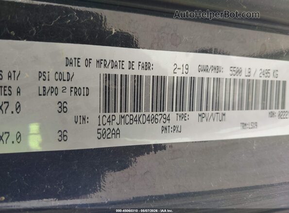 1C4PJMCB4KD406794 2019 JEEP CHEROKEE Black Вид підкапотного простору