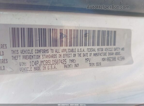 1C4PJMCB5LD507425 2020 JEEP CHEROKEE White Vista del compartimento del motor