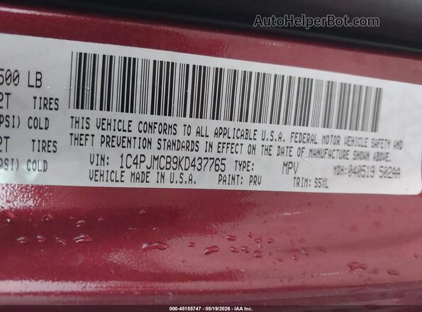 1C4PJMCB9KD437765 2019 JEEP CHEROKEE Red Vista del compartimento del motor