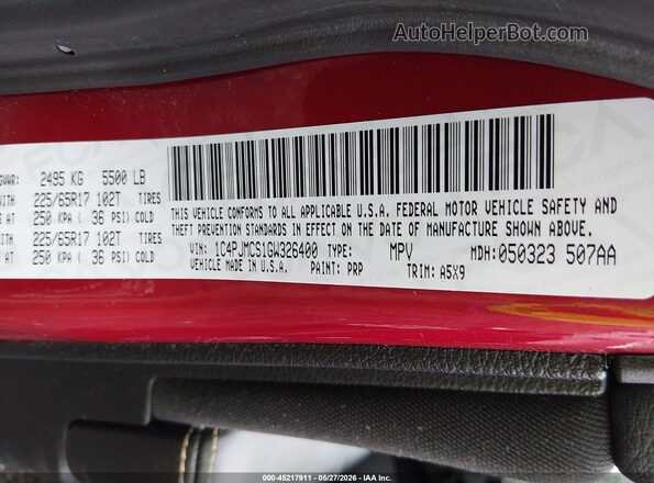 1C4PJMCS1GW326400 2016 JEEP CHEROKEE Red Widok komory silnika