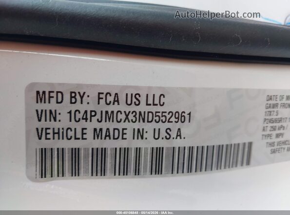 1C4PJMCX3ND552961 2022 JEEP CHEROKEE White Շարժիչի բաժամունքի տեսք