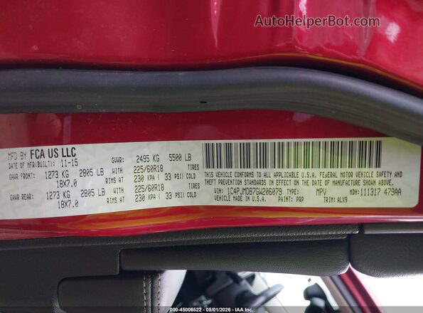 1C4PJMDB7GW206079 2016 JEEP CHEROKEE Red 