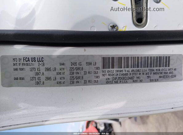 1C4PJMDN3KD124087 2019 JEEP CHEROKEE White Շարժիչի բաժամունքի տեսք