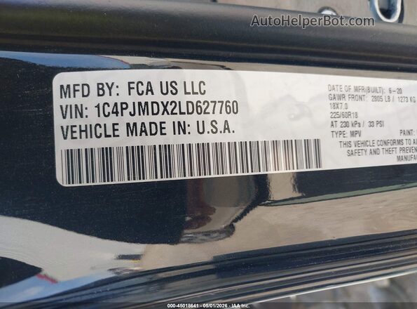 1C4PJMDX2LD627760 2020 JEEP CHEROKEE Black Շարժիչի բաժամունքի տեսք
