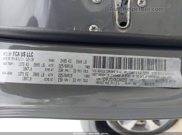 1C4PJMDX3KD349255 2019 JEEP CHEROKEE Gray Вид підкапотного простору