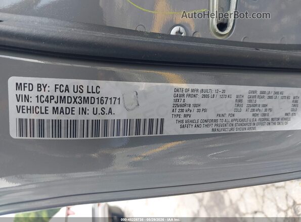 1C4PJMDX3MD167171 2021 JEEP CHEROKEE Gray Շարժիչի բաժամունքի տեսք