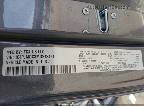 1C4PJMDX3MD212481 2021 JEEP CHEROKEE Gray Engine compartment view