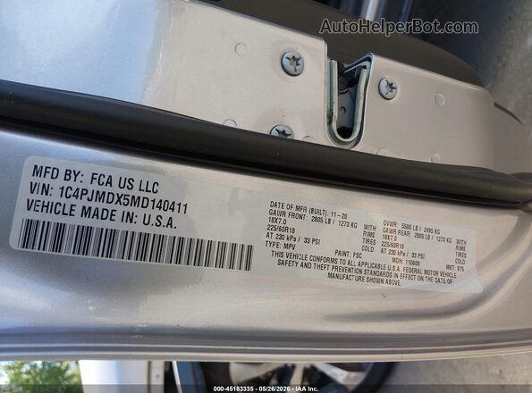 1C4PJMDX5MD140411 2021 JEEP CHEROKEE Silver 