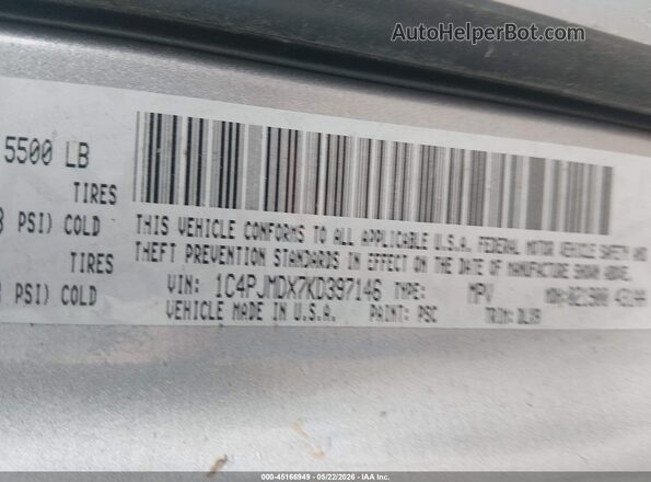 1C4PJMDX7KD397146 2019 JEEP CHEROKEE Silver Vista del compartimento del motor