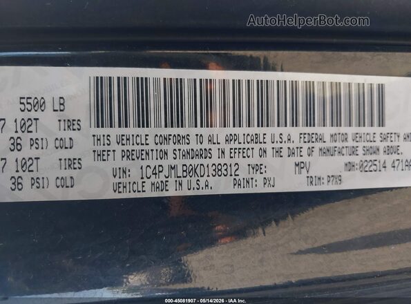 1C4PJMLB0KD138312 2019 JEEP CHEROKEE Black Շարժիչի բաժամունքի տեսք