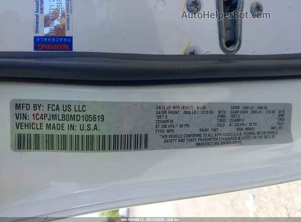 1C4PJMLB0MD105619 2021 JEEP CHEROKEE White Vista del compartimento del motor
